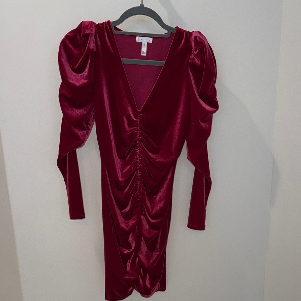 Leith Burgundy Long Sleeve Ruched Dress